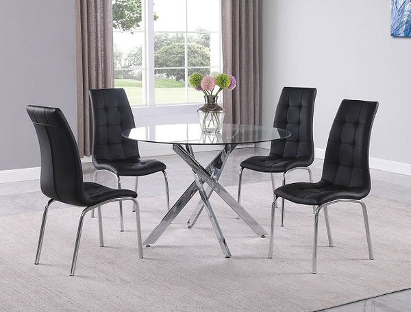 Jetta Black Round Glass-Top Dining Set