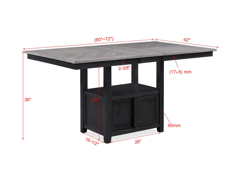 Buford Charcoal/Black Extendable Counter Height Dining Set