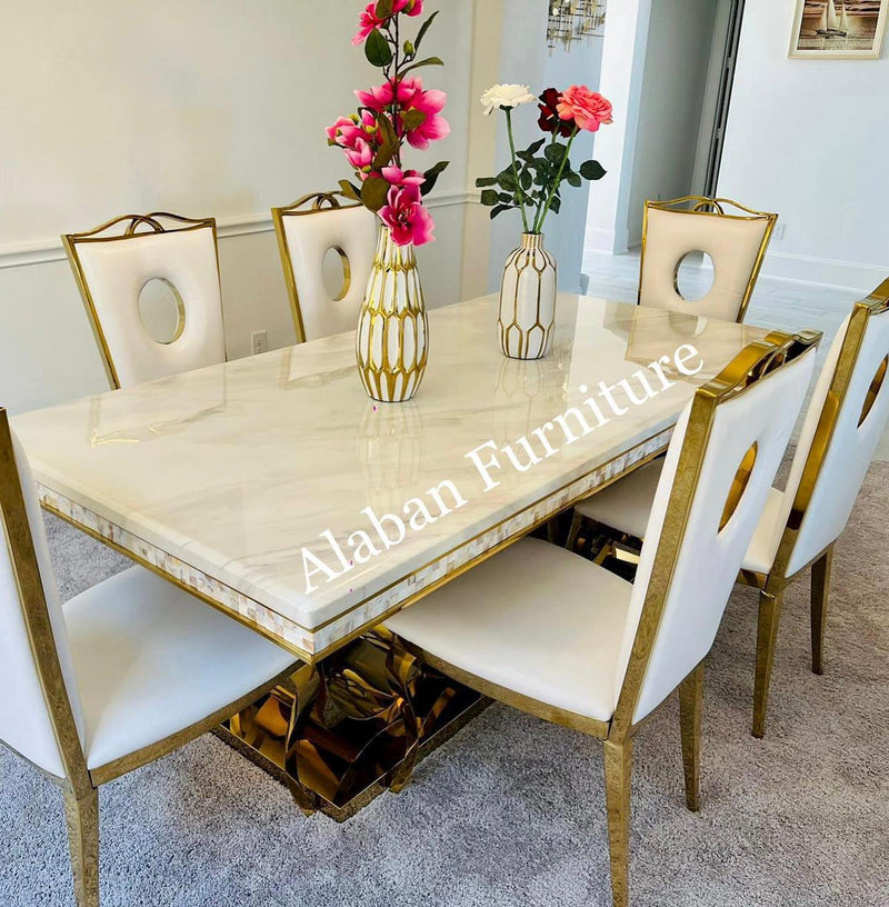 Giovanni Marble Dining set Gold Color