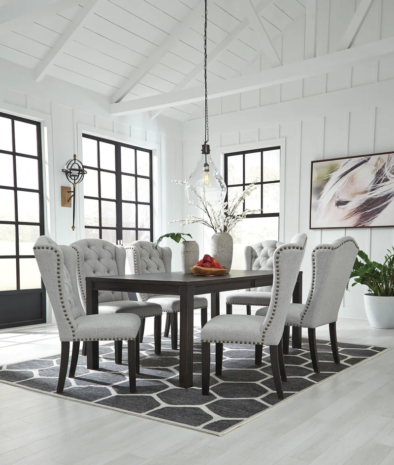 Jeanette Black/Linen Rectangular Dining Set