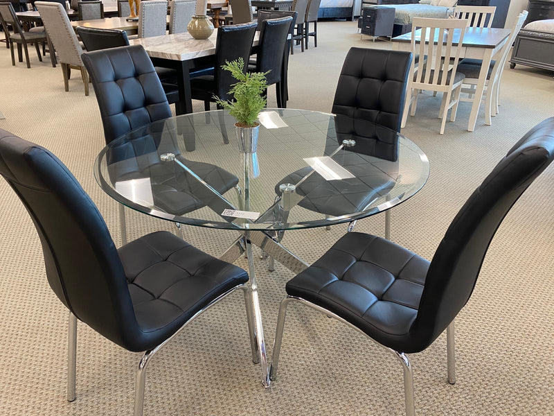 Jetta Black Round Glass-Top Dining Set