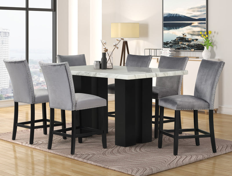 Faux Marble Counter Height Dining Set 7-Piece