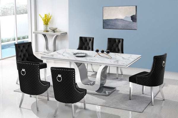Genuine Marble Stainless Steel Dining Table + 6 Chair set