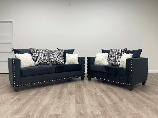 210 Black Velvet Sofa & Loveseat Set