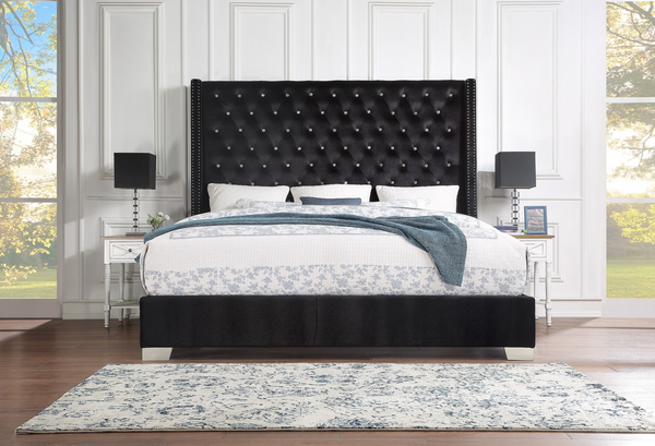 SH228 Velvet Black Queen Bed