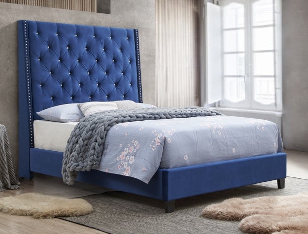 5265 Royal Blue Velvet Queen Bed