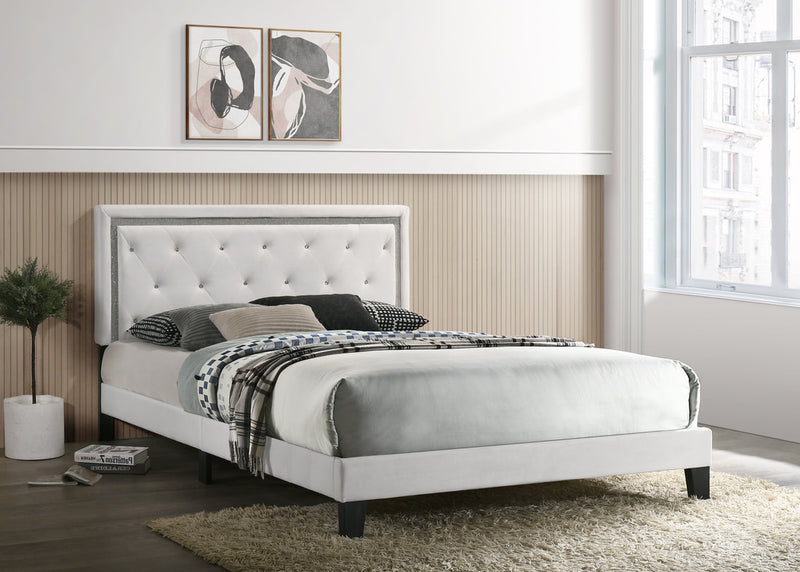 Passion White Velvet Platform Twin Bed