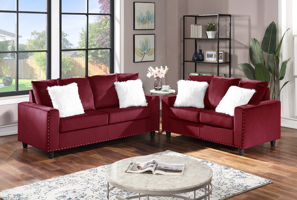 Cinderella Red Velvet Sofa & Loveseat Set