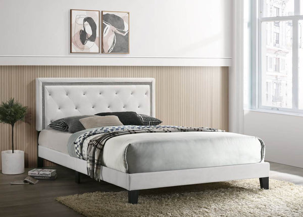 Passion White Velvet Platform Full Bed