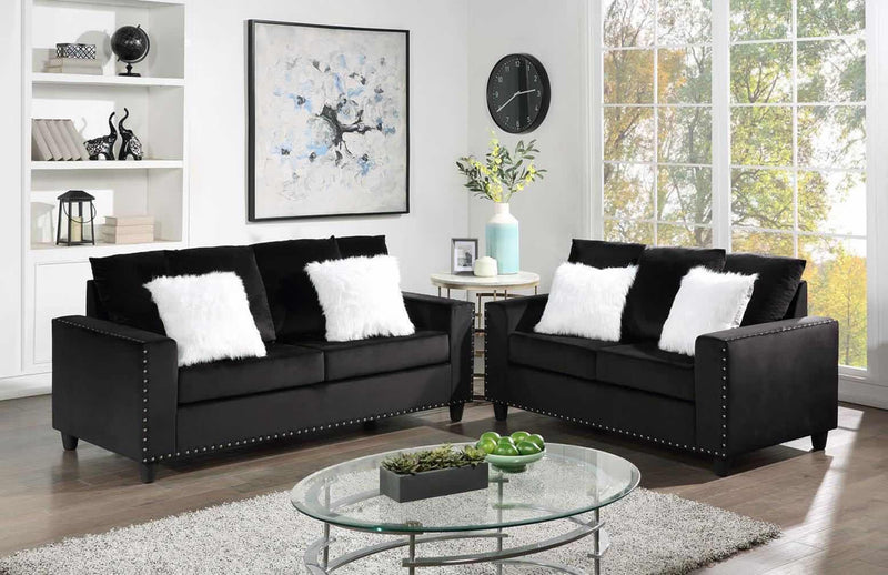 Cinderella Black Velvet Sofa & Loveseat Set