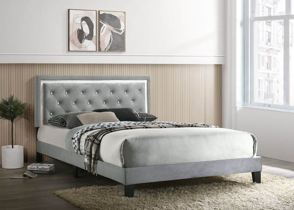 Passion Grey Velvet Platform Queen Bed