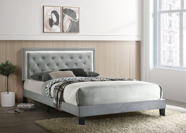 Passion Grey Velvet Platform King Bed