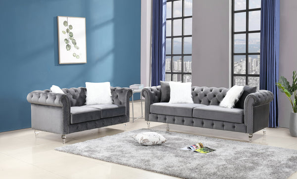 Manchester Grey Velvet Sofa & Loveseat Set