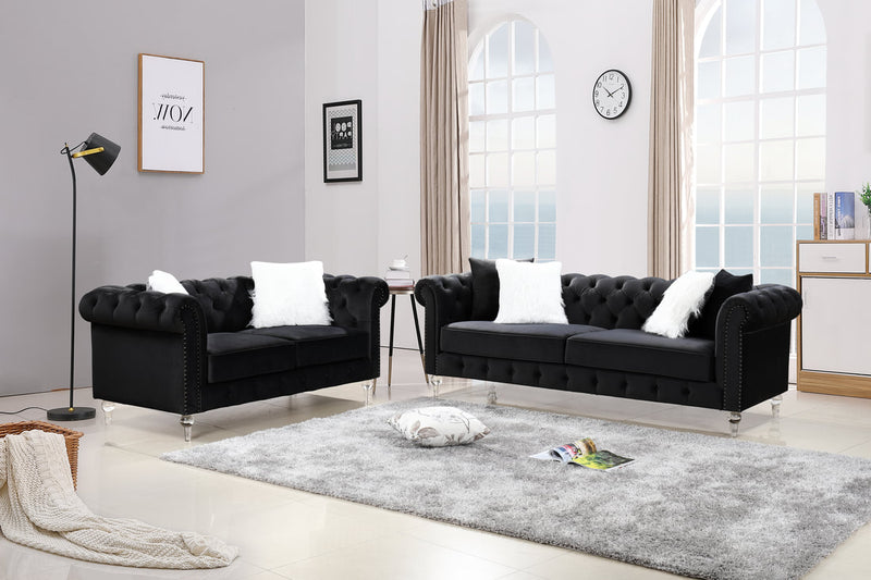 Manchester Black Velvet Sofa & Loveseat Set