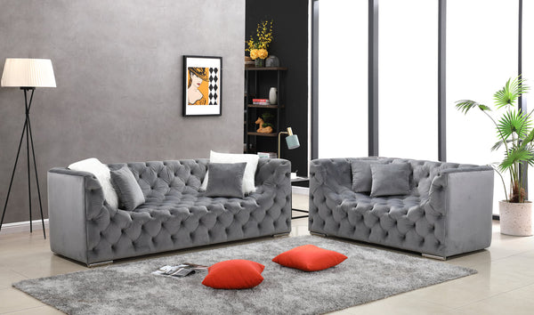 Kylie Grey Velvet Sofa & Loveseat Set