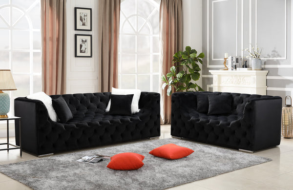 Kylie Black Velvet Sofa & Loveseat Set