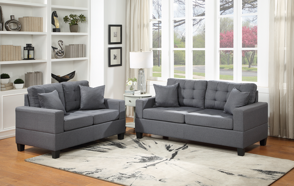 HH1155 Grey Linen Sofa & Loveseat Set
