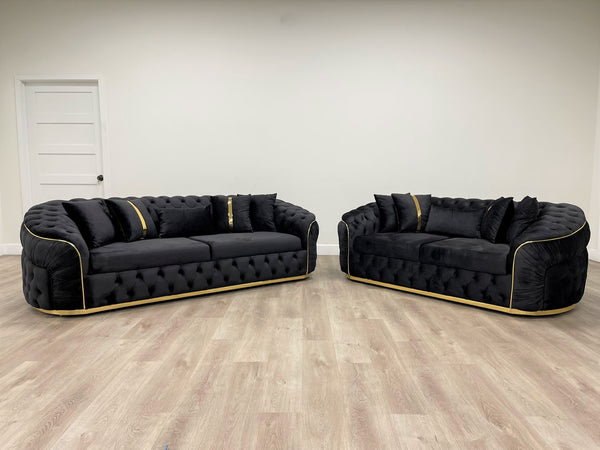 Allita Black Velvet Sofa & Loveseat Set