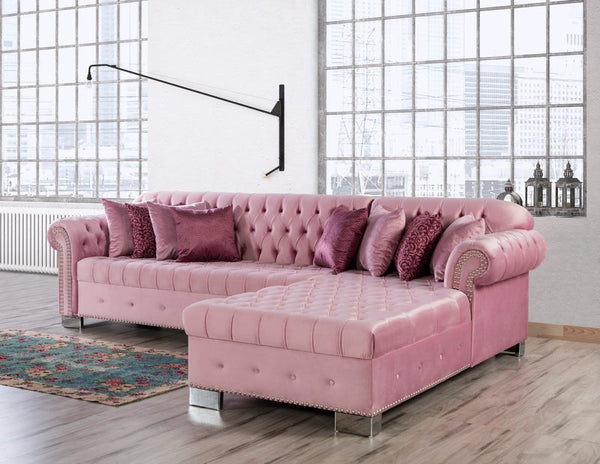 Lara Velvet Pink RAF Chaise Sectional