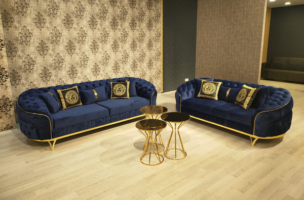 Allita Blue Velvet Sofa & Loveseat Set