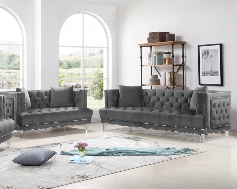 Lucas Grey Velvet Sofa & Loveseat Set