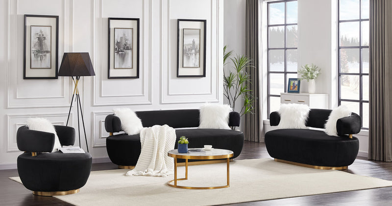 Heaven Black Velvet Sofa & Loveseat and Chair Set