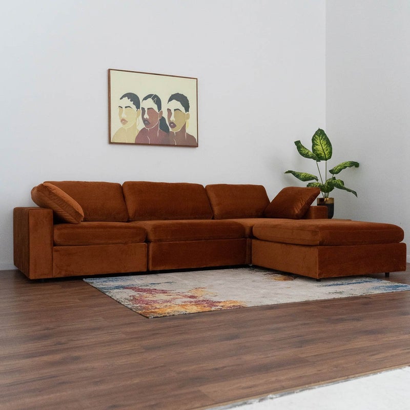 Arny Orange Velvet Large Modern Reversible Sectional