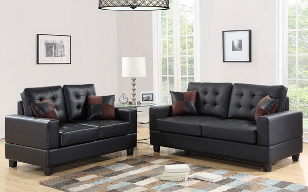 HH7855 Black PU Leather Sofa & Loveseat Set