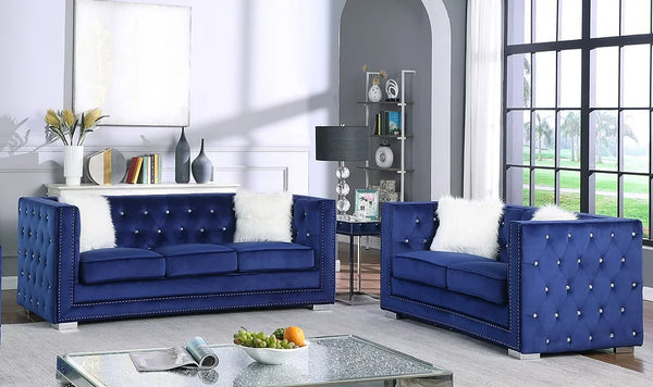 S4112 Paris Blue Velvet Sofa&Loveseat Set