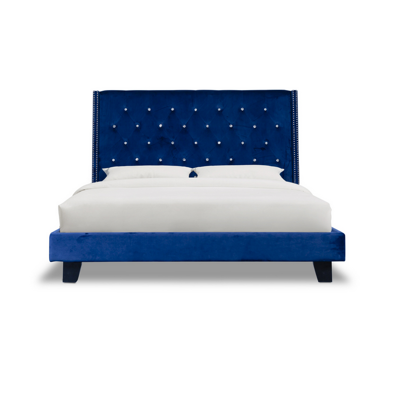 SH283 Velvet Blue Platform King Bed