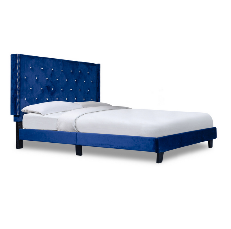 SH283 Velvet Blue Platform King Bed