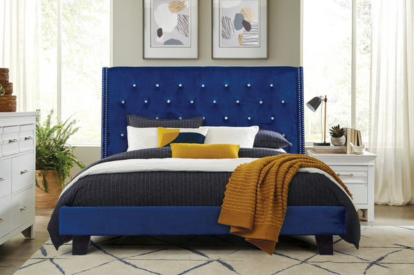 SH283 Velvet Blue Platform Queen Bed