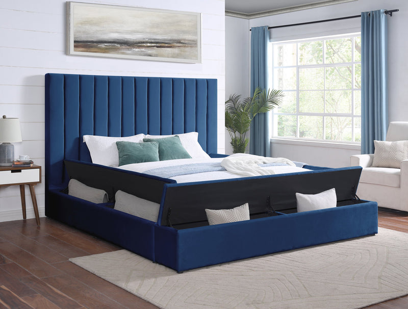 France Blue Platform King Bed