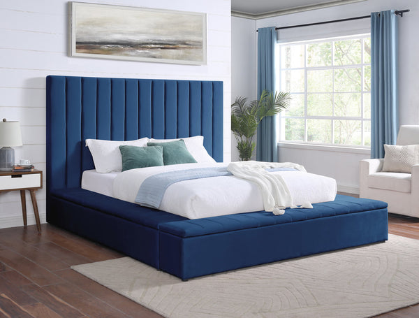 France Blue Platform Queen Bed