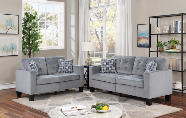 Logan Grey Velvet Sofa & Loveseat Set