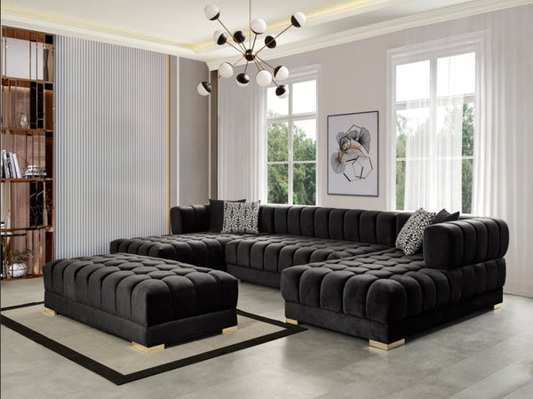 Ariana Velvet Black Double Chaise Sectional