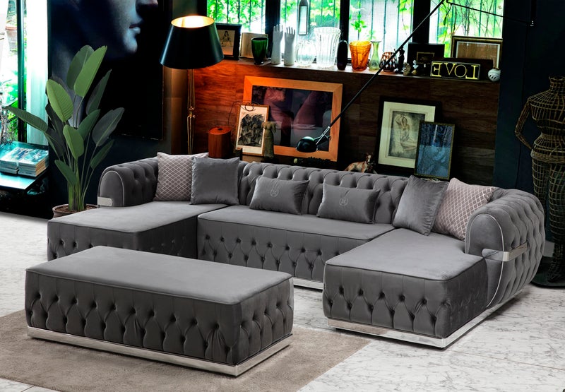 Jester Velvet Black Double Chaise Sectional