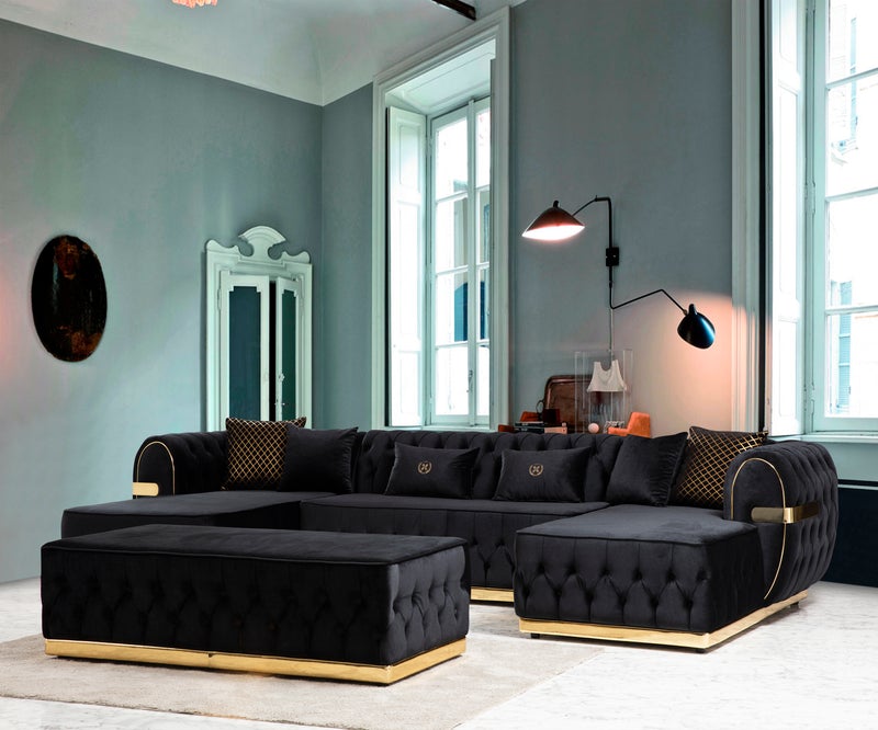 Jester Velvet Black Double Chaise Sectional