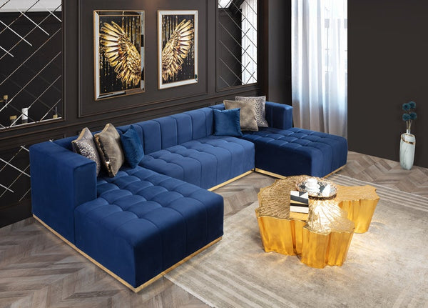 Elisha Velvet Navy Double Chaise Sectional