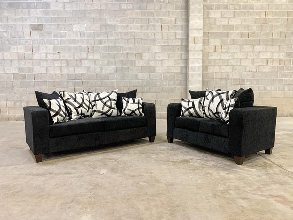 110 Black Fabric Sofa & Loveseat Set