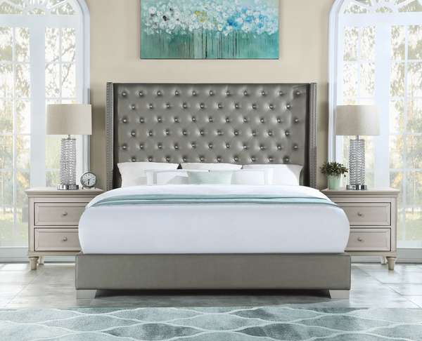 SH228 PU Grey Queen Bed