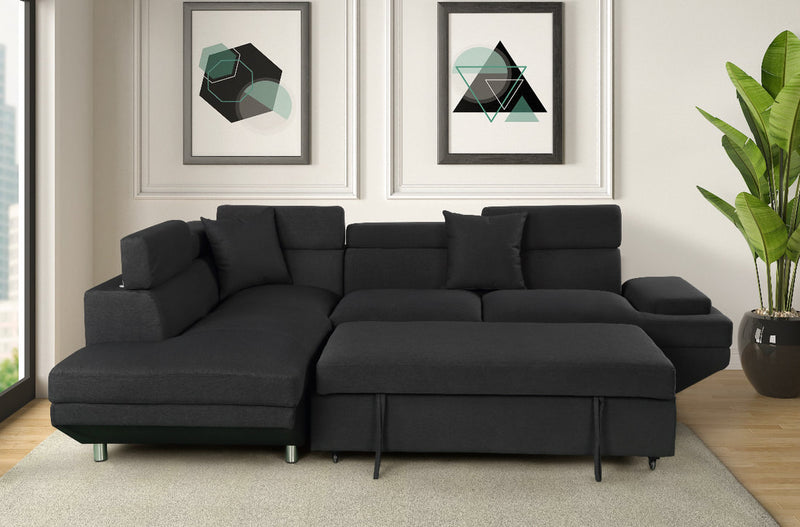 Miami2020 Black Linen Sleeper Sectional