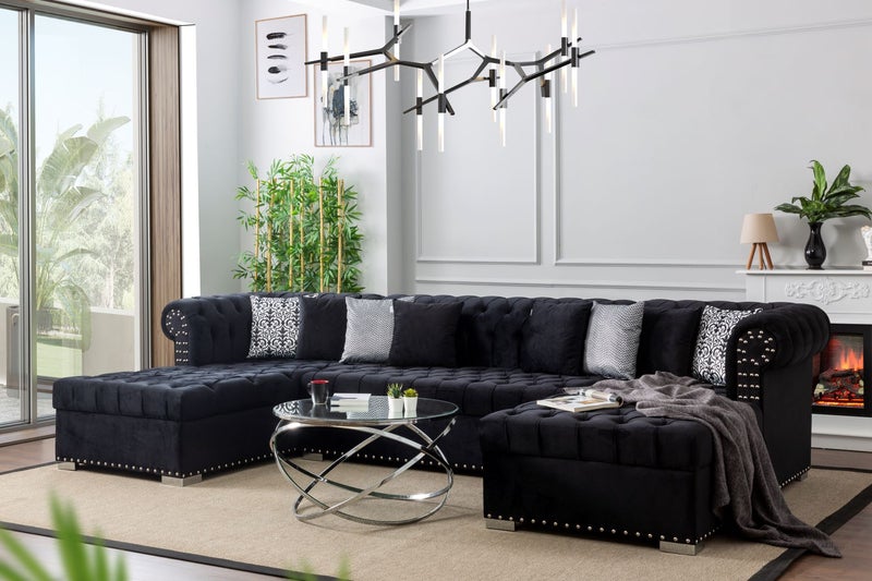 Black double chaise deals sectional