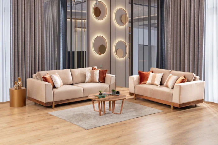 Emily Beige Velvet Sofa & Loveseat