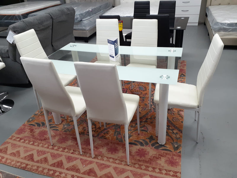 Lina White Glass Dining set 7-Piece