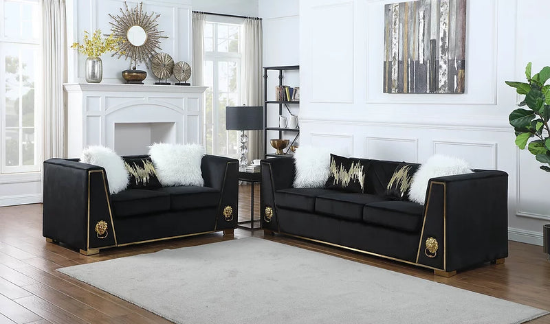 S1014 Leo Black Velvet Sofa & Loveseat Set