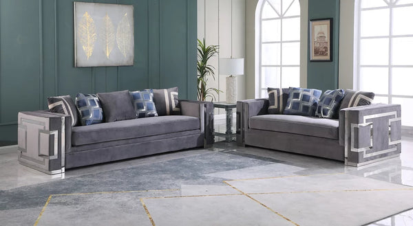 S1771 Kylie Grey Velvet Sofa&Loveseat Set