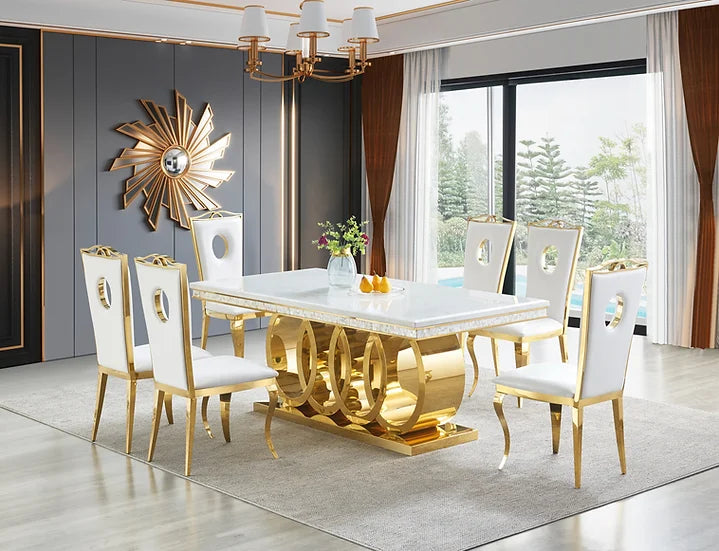 Giovanni Marble Dining set Gold Color