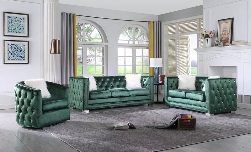 S4111 Paris Green Velvet Sofa&Loveseat Chair Set