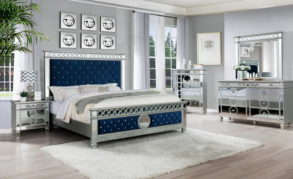 B1852 Bella (Blue Velvet) 4pcs Queen (Bed, Dresser, Mirror, Nightstand)